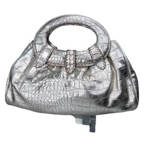 Donald J Pliner Printed Metallic Croco Purse Handbag Clutch Satchel Leather